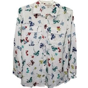 Woman Within Long Sleeve Button Down Flower Print Shirt; Size Medium (14/16)